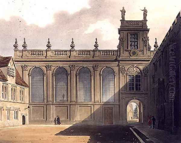 Exterior of Trinity College Chapel, illustration from the History of Oxford, engraved by J. Bluck fl.1791-1831 pub. by R. Ackermann, 1813 Oil Painting by Augustus Charles Pugin