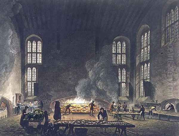 Interior of the Kitchen at Christ Church, illustration from the History of Oxford, engraved by F.C. Lewis 1779-1856 pub. by R. Ackermann, 1813 Oil Painting by Augustus Charles Pugin