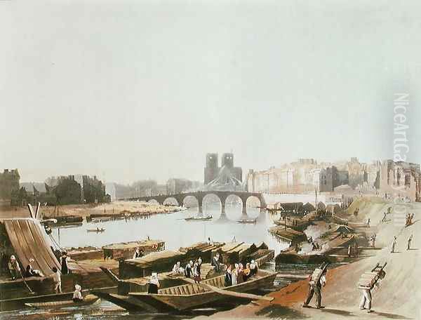 Notre Dame, Ile de la Cite, Ile Saint Louis and the Pont de la Tournelle, 1821 Oil Painting by Augustus Charles Pugin