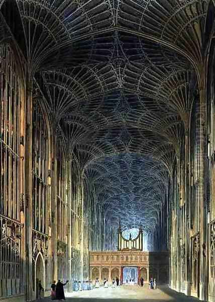 Interior of Kings College Chapel, from The History of Cambridge, engraved by Joseph Constantine Stadler fl.1780-1812, pub. by R. Ackermann, 1815 Oil Painting by Augustus Charles Pugin