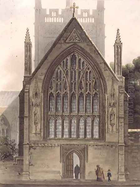 Exterior of Merton College, facing the north window of the Ante chapel, illustration from the 'History of Oxford', engraved by I. Sutherland, pub. by R. Ackermann, 1813 Oil Painting by Augustus Charles Pugin