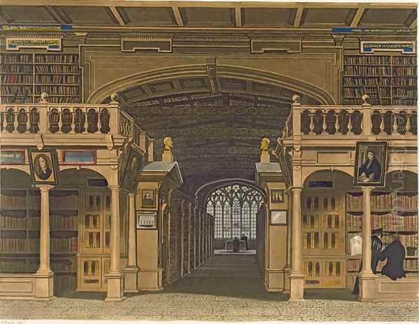 Interior of the Bodleian Library, illustration from the History of Oxford, engraved by Joseph Constantine Stadler fl.1780-1812 pub. by R. Ackermann, 1813 Oil Painting by Augustus Charles Pugin