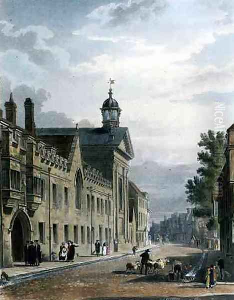 Exterior of Pembroke College, Cambridge, from The History of Cambridge, engraved by Joseph Constantine Stadler fl.1780-1812, pub. by R. Ackermann, 1815 Oil Painting by Augustus Charles Pugin