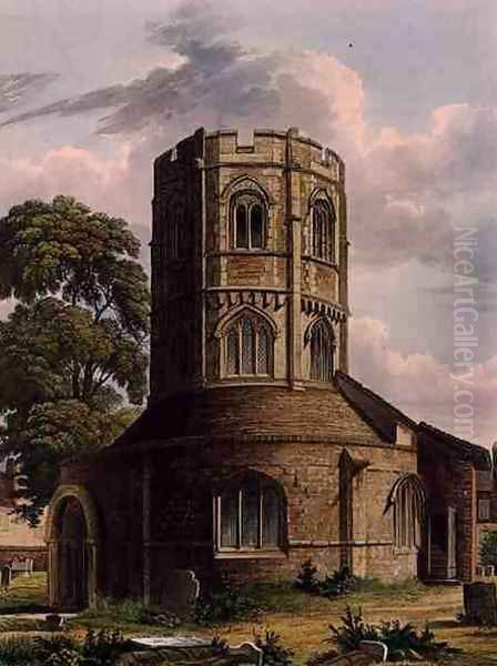 Church of the Holy Sepulchre, Cambridge, from The History of Cambridge, engraved by J. Hill, pub. by R. Ackermann, 1815 Oil Painting by Augustus Charles Pugin