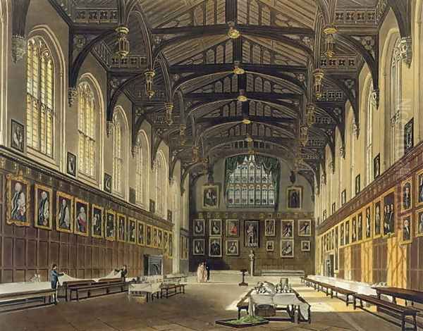 Interior of the Hall of Christ Church, illustration from the History of Oxford engraved by J. Bluck fl.1791-1831 pub. by R. Ackermann, 1814 Oil Painting by Augustus Charles Pugin