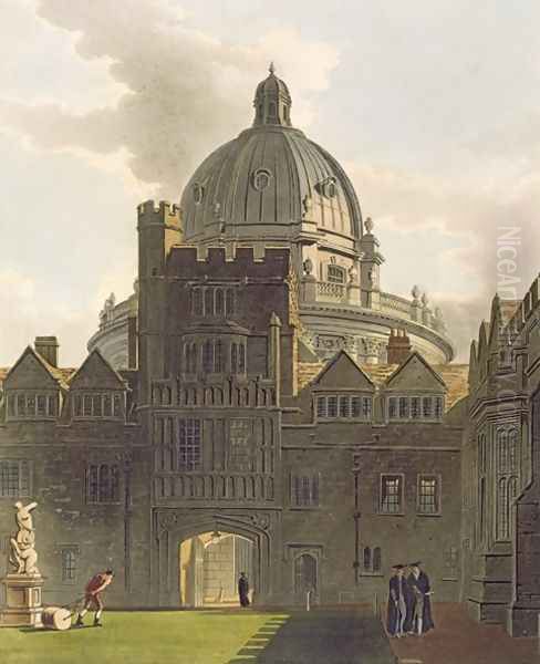 Exterior of Brasenose College and Radcliffe Library, illustration from the 'History of Oxford', engraved by J. Bluck fl.1791-1831 pub. by R. Ackermann, 1814 Oil Painting by Augustus Charles Pugin