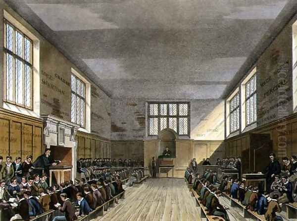 Harrow School Room from History of Harrow School, part of History of the Colleges, engraved by Daniel Havell 1785-1826 pub. by R. Ackermann, 1816 Oil Painting by Augustus Charles Pugin