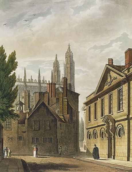 Front of Trinity Hall, Cambridge, from The History of Cambridge, engraved by Joseph Constantine Stadler fl.1780-1812, pub. by R. Ackermann, 1815 Oil Painting by Augustus Charles Pugin