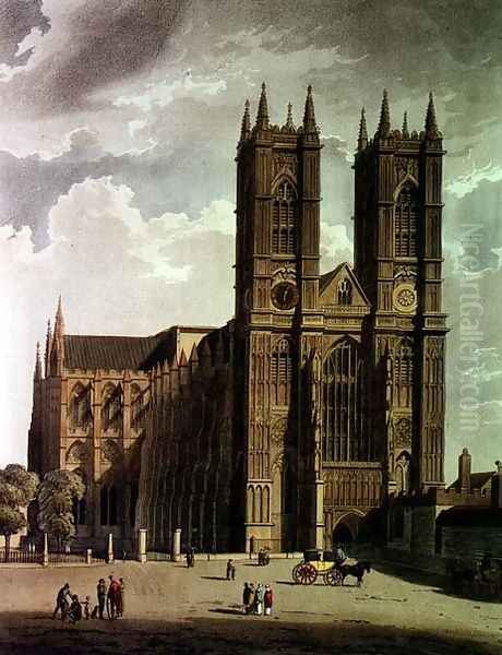 The West Front, plate 2 from Westminster Abbey, engraved by J. Bluck fl.1791-1831 pub. by Rudolph Ackermann 1764-1834 1811 Oil Painting by Augustus Charles Pugin