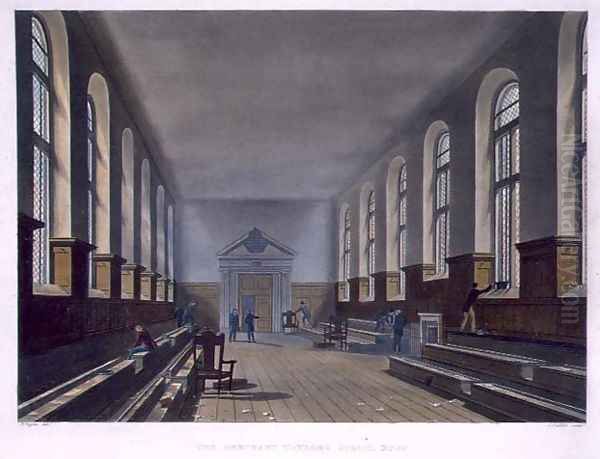 The Merchant Taylors School Room, from History of Merchant Taylors School, part of History of the Colleges, engraved by Joseph Constantine Stadler fl.1780-1812 pub. by R. Ackermann, 1816 Oil Painting by Augustus Charles Pugin