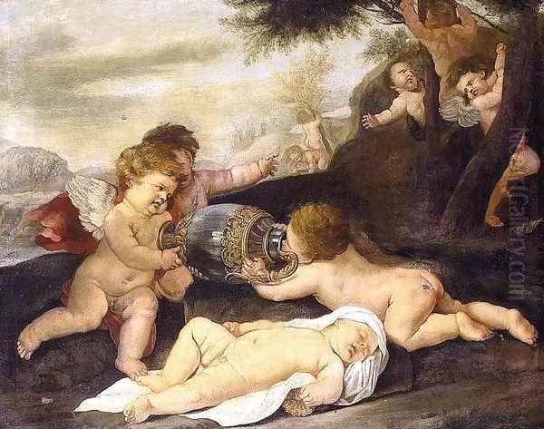 Putti in a Landscape Oil Painting by Giovanni Andrea Podesta