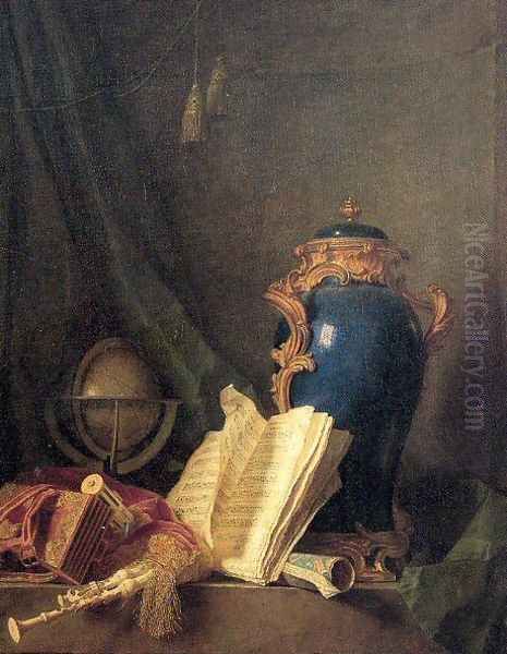 Still Life with a Vase of Lapis, a Globe, and Bagpipes Oil Painting by Henri-Horace Roland de la Porte