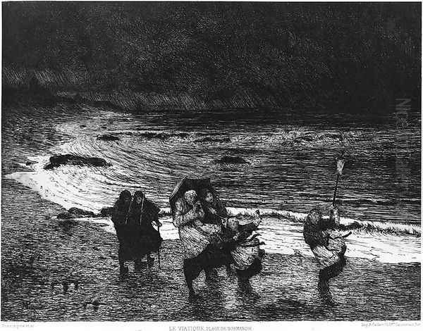 Viaticum on a Beach in Normandy, 1874 Oil Painting by Maurice Poirson