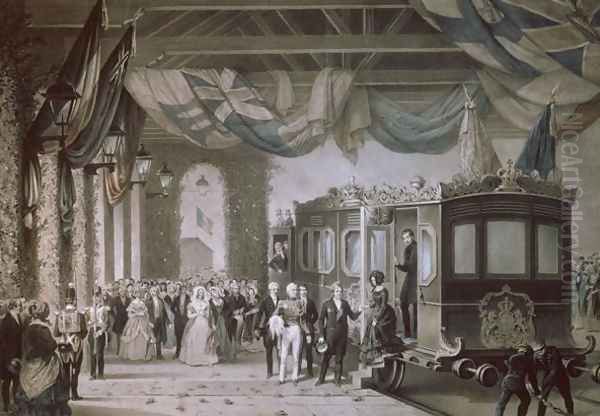 Queen Victoria 1819-1901 and Prince Albert 1819-61 Arriving at Gosport Station, Hampshire, engraved by Bayot and Cuvilier, 1846 Oil Painting by Edouard Pingret