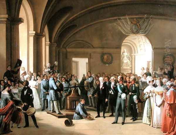 Tsar Alexander I 1777-1825 visiting the Paris Hotel de La Monnaie on 25th May 1814, 1844 Oil Painting by Edouard Pingret