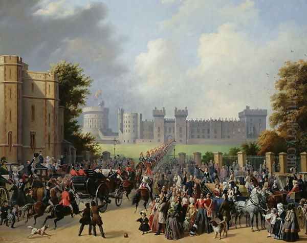 The Arrival of Louis-Philippe 1773-1850 at Windsor Castle, 8th October 1844, 1845 Oil Painting by Edouard Pingret