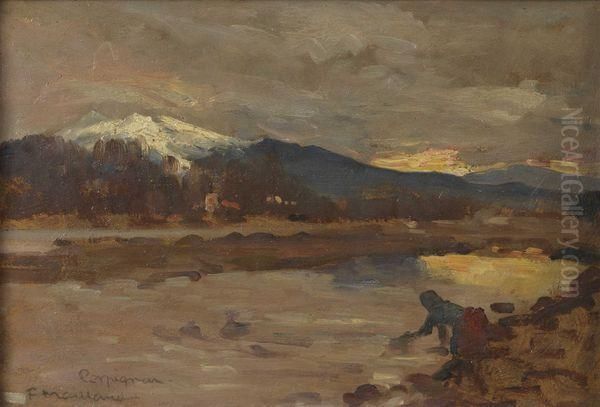 La Tet Aux Environs De Perpignan Et Le Canigou. Oil Painting by Fernand Maillaud