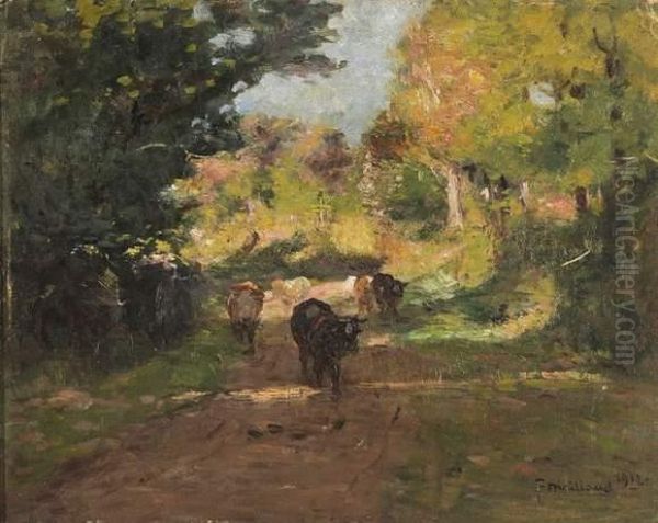 Troupeau Sur Le Chemin Oil Painting by Fernand Maillaud