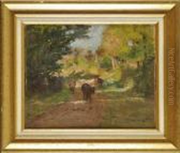 Les Vaches Sur Le Chemin Du Retour Oil Painting by Fernand Maillaud