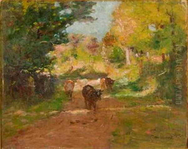 Troupeau Descendant Le Chemin Oil Painting by Fernand Maillaud