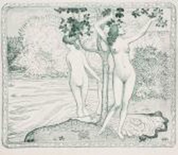 Deux Baigneuses Nues Sous Un Arbre Au Bord De L'eau Oil Painting by Aristide Maillol