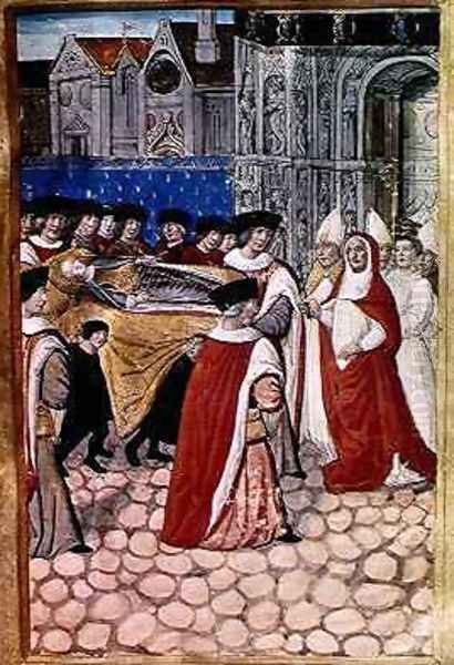 he Arrival of the Body of the Duchess Queen and the reception by Cardinal Philip of Luxembourg, from the Account of the Funeral of Anne of Brittany Oil Painting by Jean Perreal