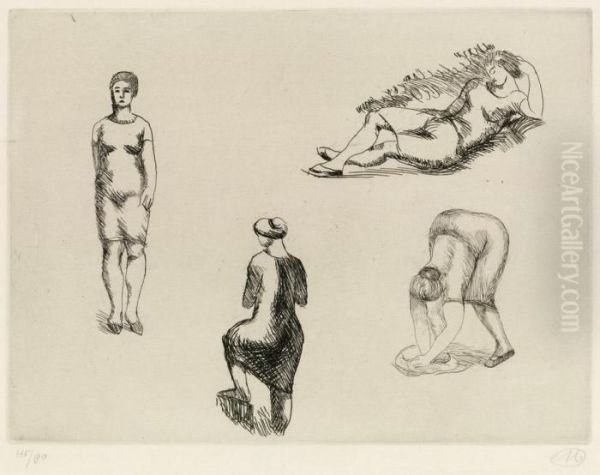 Planche Aux Quatre Croquis Oil Painting by Aristide Maillol