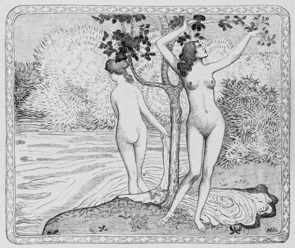 Deux Baigneuses Nues Sous Un Arbre Au Bord De L'eau Oil Painting by Aristide Maillol