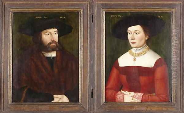 Portrait Dyptych of Hans and Barbara Straub, 1525 Oil Painting by Hans Plattner