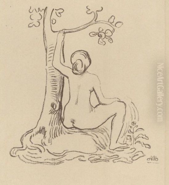 Femme Nue Assise Sous Un Arbre Oil Painting by Aristide Maillol