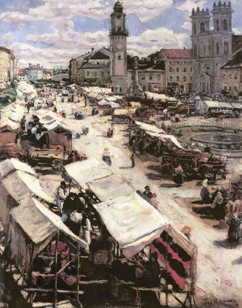 Market at Besztercebanya 1906 Oil Painting by Izsak Perlmutter