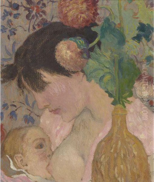 Mere Et Enfant Oil Painting by Aristide Maillol