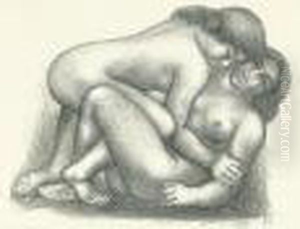 Deux Femmes S'etreigant Oil Painting by Aristide Maillol