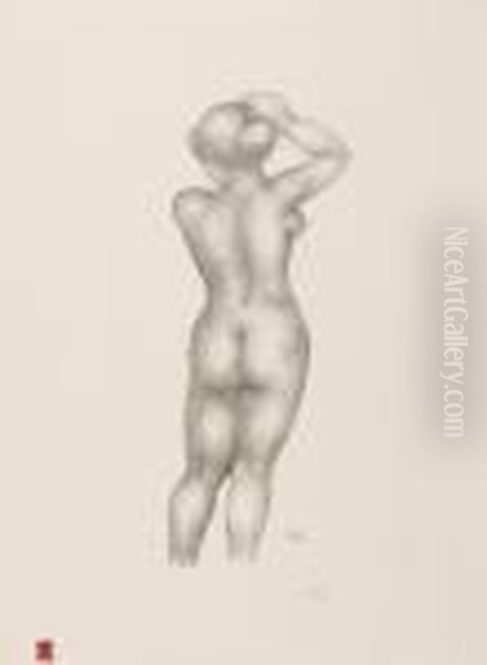 Femme Nue Dedos, Bras Droit Releve Au Dessus De La Tete Oil Painting by Aristide Maillol