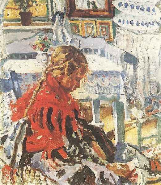 Girl Sitting in a Room Oil Painting by Izsak Perlmutter