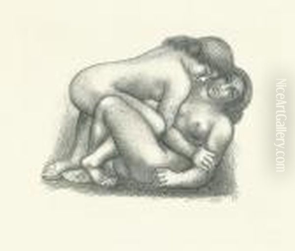 Deux Femmes S'etreigant. Oil Painting by Aristide Maillol