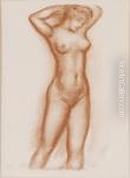 Nue De Femme Debout, Les Bras Derriere La Tete Oil Painting by Aristide Maillol