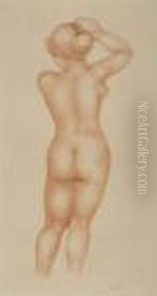 Femme Nue De Dos, Bras Droit Releve Au-dessus De La Tete Oil Painting by Aristide Maillol