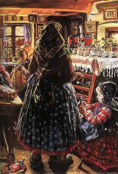 Peasant Interior 1912 Oil Painting by Izsak Perlmutter