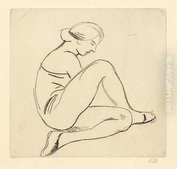 Femme Assise De Profil, A Droite, Un Genou Releve... Oil Painting by Aristide Maillol