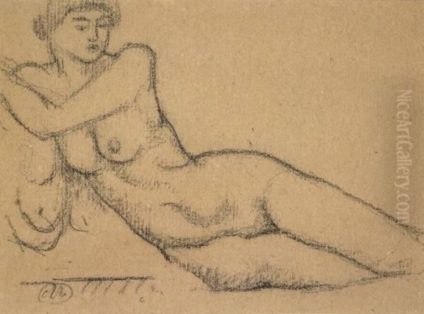 Liegender Aufgestutzter Akt Oil Painting by Aristide Maillol