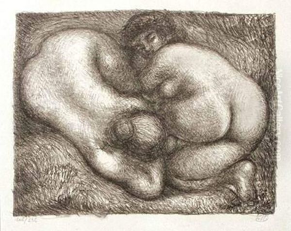 < Deux Femmes Dans L'herbe >. Oil Painting by Aristide Maillol