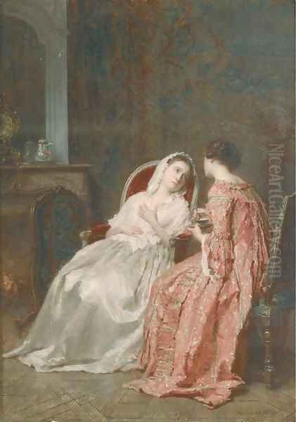 Conversation over a cup of tea Oil Painting by Antoine Emile Plassan