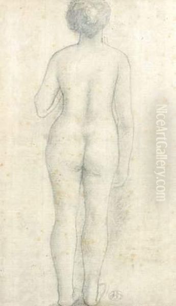 Femme Au Chignon, Nue, De Dos, Crayon, Monogramme En Bas A Droite Oil Painting by Aristide Maillol