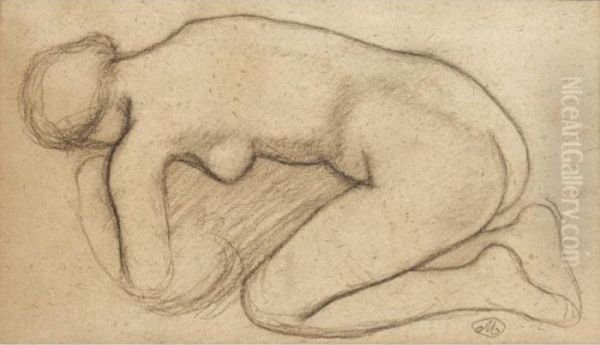 La Baigneuse Accroupie (etude) Oil Painting by Aristide Maillol