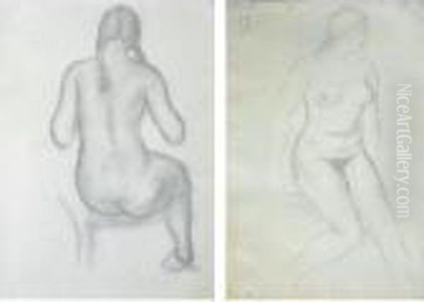 Femme Nue Assise (dina), A Double-sided Drawing Oil Painting by Aristide Maillol