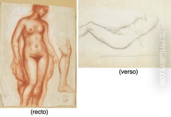 Etude De Baigneuse A La Draperie (recto); Etude De Corps (verso) Oil Painting by Aristide Maillol