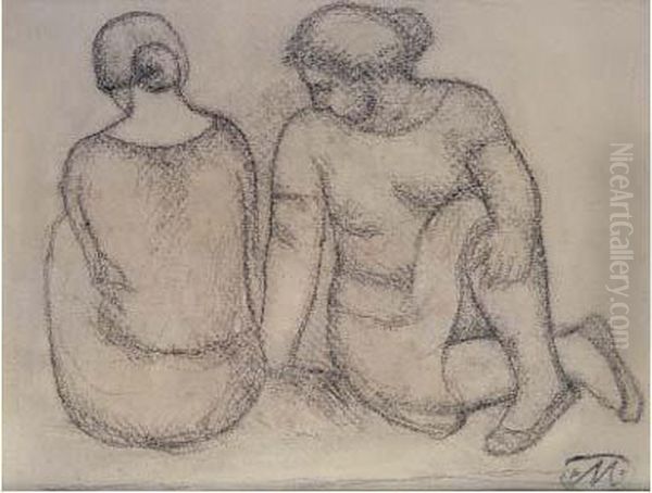 Jeunes Femmes Assises Oil Painting by Aristide Maillol