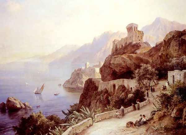 The Bay Of Salerno Oil Painting by Friedrich, the younger Preller