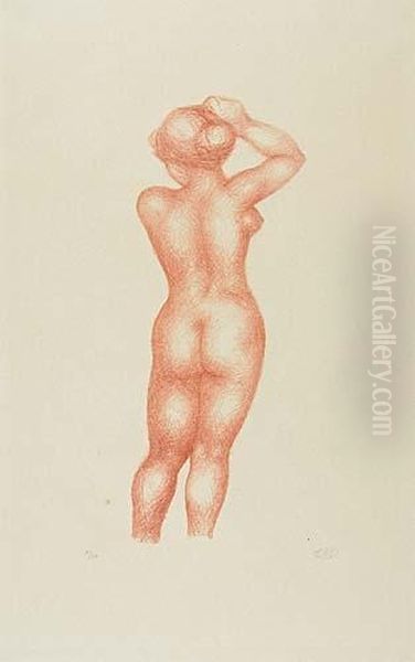 Femme Nue De Dos, Bras Droit Releve Au-dessus De La Tete Oil Painting by Aristide Maillol